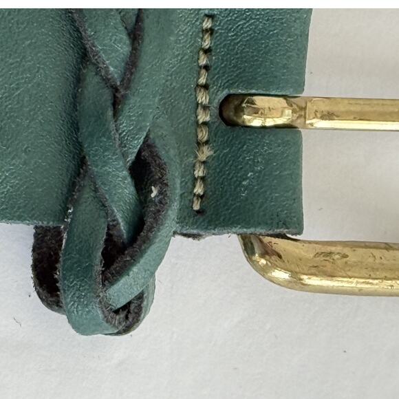 Vintage Argentina Capezio M/L Green Braided /Woven Leather Belt Gold Tone Buckle - Picture 6 of 9
